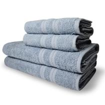 Jogo De Toalhas Itália Soft 4 Pçs - 2 Banho E 2 Rosto 430g/m² 100% Algodão - Azul.