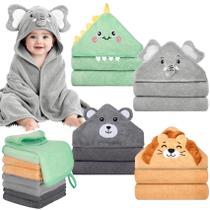 Jogo de Toalhas para Bebê CandyHome 12 Peças com Capuz e Paninhos Macios Jogo de Toalhas para Bebê CandyHome 12 Peças com Capuz e Paninhos Macios