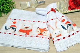 Jogo de Toalhas Rosto e Mão - Tema Natal