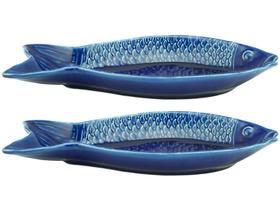 Jogo de Travessas de Cerâmica Bon Gourmet - Peixe Ocean 2 Peças