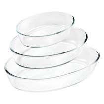 Jogo de Travessas Ovais em Vidro para Servir 3 Peças (1,5L+2L+3L)