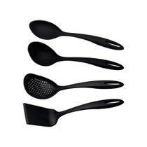 Jogo de Utensílios Ability em Nylon Resistente até 180 C Preto 4 Peças Preto Concha Espumadeira Colher Espátula Tramontina
