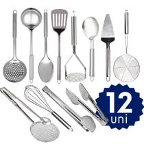 Jogo de Utensilios Básicos Para Cozinha em Inox Espátula Vazada Pegador Fritura Jogo de Utensilios Básicos Para Cozinha em Inox Espátula Vazada Pegador Fritura
