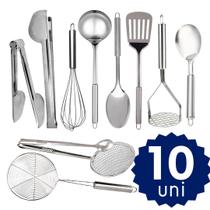 Jogo de Utensilios Básicos Para Cozinha em Inox Espátula Vazada Pegador Fritura Jogo de Utensilios Básicos Para Cozinha em Inox Espátula Vazada Pegador Fritura