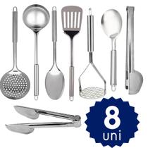 Jogo de Utensilios Básicos Para Cozinha em Inox Espátula Vazada Pegador Fritura Jogo de Utensilios Básicos Para Cozinha em Inox Espátula Vazada Pegador Fritura