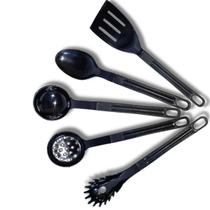 Jogo De Utensílios Cozinha Nylon Preto 05 Peças Jogo De Utensílios Cozinha Nylon Preto 05 Peças
