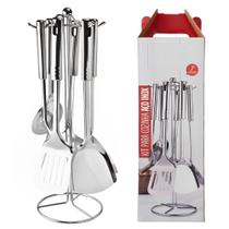 Jogo De Utensílios de Cozinha com Suporte Kit c/7 Peças Inox - Clink Jogo De Utensílios de Cozinha com Suporte Kit c/7 Peças Inox - Clink