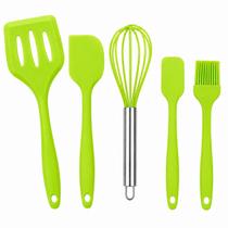 Jogo de Utensílios de Cozinha em Silicone 5 Peças Resistente ao Calor Antiaderente com Espátulas, Fouet e Pincel Culinário Jogo de Utensílios de Cozinha em Silicone 5 Peças Resistente ao Calor Antiaderente com Espátulas, Fouet e Pincel Culinário