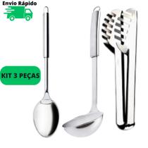 Jogo De Utensílios de Cozinha Kit 3 Peças Aço Inox Com Pegador de Salada Macarrão Massa Jogo De Utensílios de Cozinha Kit 3 Peças Aço Inox Com Pegador de Salada Macarrão Massa