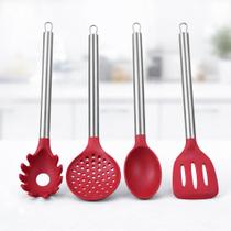 Jogo de Utensílios de Cozinha Silicone Premium Bordô Cabo Inox Elite 4 Peças Jogo de Utensílios de Cozinha Silicone Premium Bordô Cabo Inox Elite 4 Peças