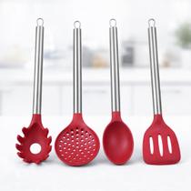 Jogo de Utensílios de Cozinha Silicone Premium Bordô Cabo Inox Elite 4 Peças Jogo de Utensílios de Cozinha Silicone Premium Bordô Cabo Inox Elite 4 Peças