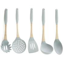 Jogo De Utensílios De Silicone Com Cabo De Madeira 5 Peças