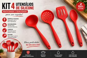 Jogo de Utensílios de Silicone Vermelho 29cm 4 Peças Jogo de Utensílios de Silicone Vermelho 29cm 4 Peças