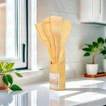 Jogo de Utensílios em Bambu 5 Peças Anti Fungos e Risco Cozinha
