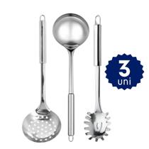 Jogo de Utensílios Inox Concha Colher Escumadeira Garfo Trinchante Pegador de Macarrão Jogo de Utensílios Inox Concha Colher Escumadeira Garfo Trinchante Pegador de Macarrão