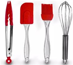 Jogo De Utensilios Para Cozinha De Silicone Com 4 Peças Vermelho Kc-345 Jogo De Utensilios Para Cozinha De Silicone Com 4 Peças Vermelho Kc-345