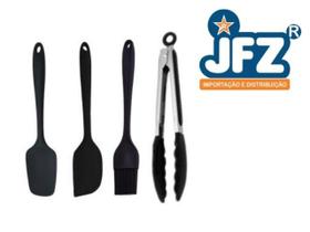 Jogo de utensilios para cozinha em silicone c/ pegador 4 pçs preto - JFZ IMPORT