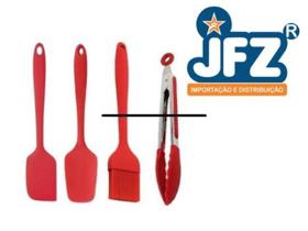 Jogo de utensilios para cozinha em silicone c/ pegador 4 pçs vermelho