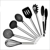 Jogo de utensilios para cozinha em silicone c/ pegador 7 pçs preto - JFZ IMPORT