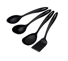 Jogo de Utensílios para Cozinha Kit com 4 peças Tramontina em Nylon Preto Não Risca Panela