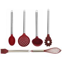 Jogo de Utensílios Silicone 6 Peças Inox Premium - Yazi - Vinho - 26 a 34cm