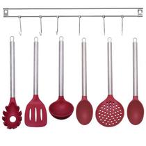 Jogo de Utensílios Silicone 6 Peças Premium e Suporte Inox para Parede - Yazi Jogo de Utensílios Silicone 6 Peças Premium e Suporte Inox para Parede - Yazi