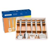 Jogo de Utensílios Tramontina Extrata em Aço Inox com Suporte de Parede 5 Peças 66815700 Jogo de Utensílios Tramontina Extrata em Aço Inox com Suporte de Parede 5 Peças 66815700