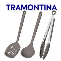 Jogo De Utensílios Tramontina Softta Em Silicone 3 Peças Escumadeira Concha Pegador Jogo De Utensílios Tramontina Softta Em Silicone 3 Peças Escumadeira Concha Pegador