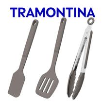 Jogo De Utensílios Tramontina Softta Em Silicone 3 Peças Espátula Espátula Vazada Pegador