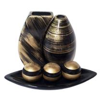 Jogo de Vasos - Cerâmica - Par Torino Dourado - Barca C/ 3 Esferas