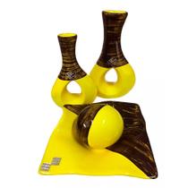 Jogo de Vasos Decor - Par Furado e Prato C/ 1 Esfera Amarela