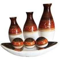 Jogo de Vasos Egípcios e Barca 3 Esferas em Cerâmica de Sala - Mesclado - Retrofenna Decor