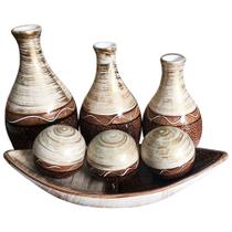 Jogo de Vasos Egípcios e Barca 3 Esferas em Cerâmica Decor - Gold Brown - Retrofenna Decor