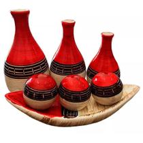 Jogo De Vasos Egípcios E Barca 3 Esferas Em Cerâmica Red - Retrofenna Decor