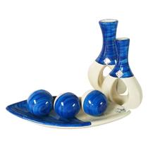 Jogo de Vasos Par Furados e Barca 3 esferas em Cerâmica Decor - Azul