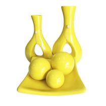 Jogo de Vasos Par Furados e Centro de Mesa 3 esferas Cerâmica - Amarelo