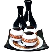 Jogo de Vasos Par Furados e Centro de Mesa 3 esferas Cerâmica - Black Dark