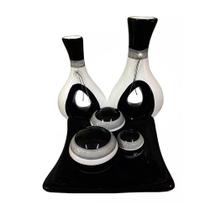 Jogo de Vasos Par Furados e Centro de Mesa 3 esferas Cerâmica - Black White Jogo de Vasos Par Furados e Centro de Mesa 3 esferas Cerâmica - Black White