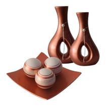 Jogo de Vasos Par Furados e Centro de Mesa 3 esferas Cerâmica - Cobre Flick