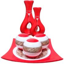 Jogo de Vasos Par Furados e Centro de Mesa 3 esferas Cerâmica - Red White