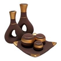 Jogo de Vasos Par Furados e Centro de Mesa 3 esferas Fosca - Brown Golden Jogo de Vasos Par Furados e Centro de Mesa 3 esferas Fosca - Brown Golden