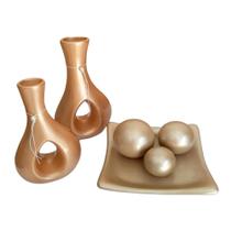 Jogo De Vasos Par Furados E Centro De Mesa 3Esferas Golden