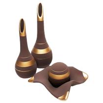 Jogo de Vasos Par Lâmpadas e Centro de Mesa Cerâmica Fosca - Brown Gold Jogo de Vasos Par Lâmpadas e Centro de Mesa Cerâmica Fosca - Brown Gold