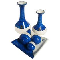 Jogo de Vasos Par Long Pipe e Centro de Mesa 3 esferas Decor - Azul Jogo de Vasos Par Long Pipe e Centro de Mesa 3 esferas Decor - Azul
