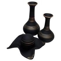 Jogo de Vasos Par Long Pipe e Centro de Mesa Fosca - Black Gold