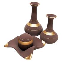 Jogo de Vasos Par Long Pipe e Centro de Mesa Fosca - Brown Gold Jogo de Vasos Par Long Pipe e Centro de Mesa Fosca - Brown Gold