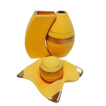 Jogo De Vasos Par Turim E Fruteira 1 Esfera Em Cerâmica Gold