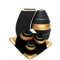 Jogo de Vasos Par Turim e Prato 3 esferas em Cerâmica Fosca - Black Dark