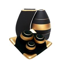 Jogo de Vasos Par Turim e Prato 3 esferas em Cerâmica Fosca - Black Dark Jogo de Vasos Par Turim e Prato 3 esferas em Cerâmica Fosca - Black Dark