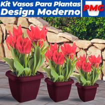 Jogo De Vasos Quadrados P/ Plantas P M G Decoração Casa Jardim Varanda